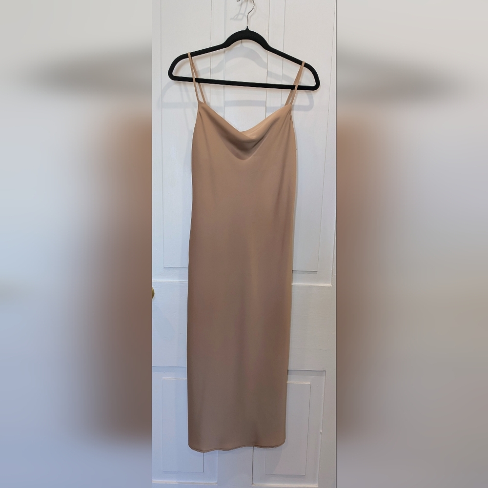 NWOT Banana Republic Tan Slip Satin Midi Dress | Xsmall - Picture 2 of 5